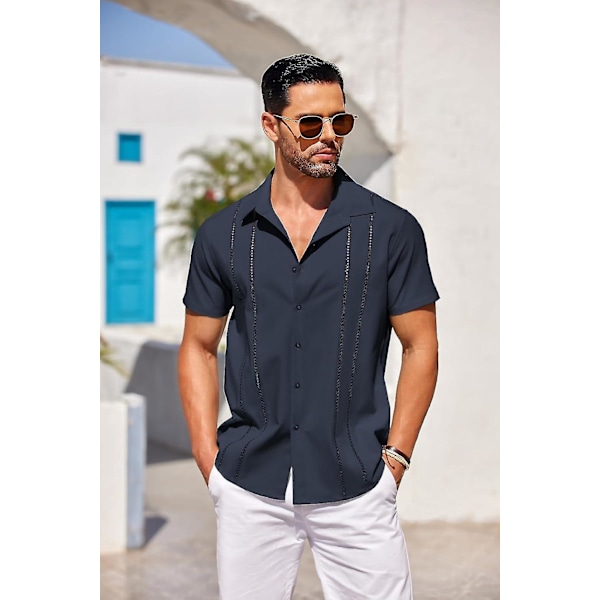 Menn's Cuban Guayabera Skjorte Korte Ermer Knapp Ned Skjorter Casual Sommer Strand Lin Skjorter-xdd