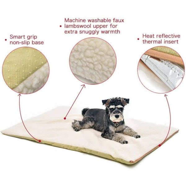 Katt och hund självuppvärmande kudde, värmefilt utan el eller batteri (självvärmande kudde för husdjur beige 6045cm),HANBING qd bäst