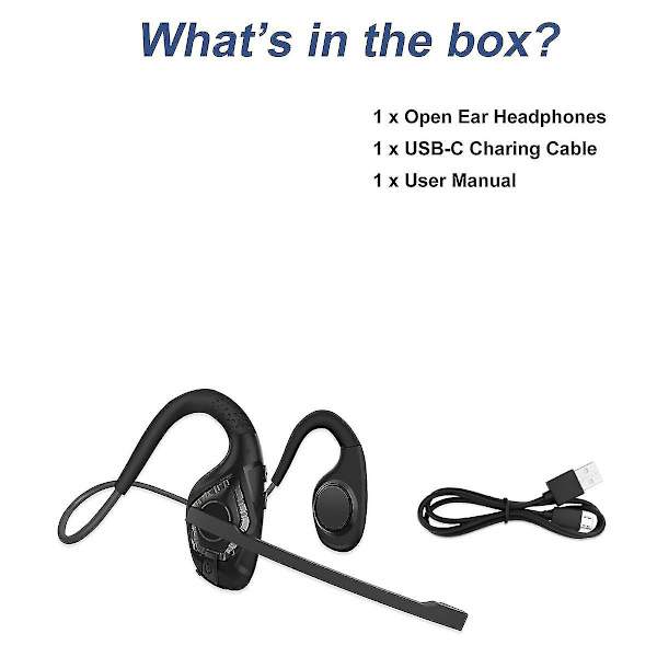 Bluetooth Headset med Mikrofon, Åbne Øre Høretelefoner Trådløs Støjreducerende Headset til Kontor Kørsel Arbejde Hjem