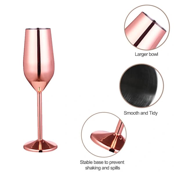 2-pak vinglas i rustfrit stål - champagneglas 220 ml [rosaguld]