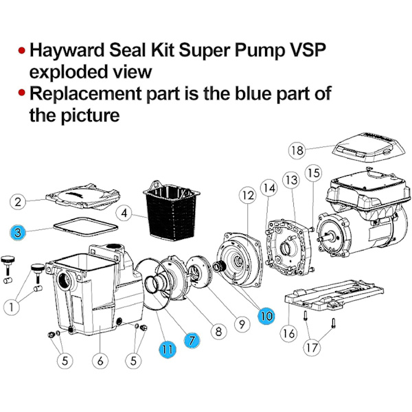 RO6G Ersättnings-tätningssats för Hayward Super Pump för SP2600 SP1600 SP2600X 1600 1600X Passar vanliga/X/VSP-modeller (Var uppmärksam på modellen vid köp)