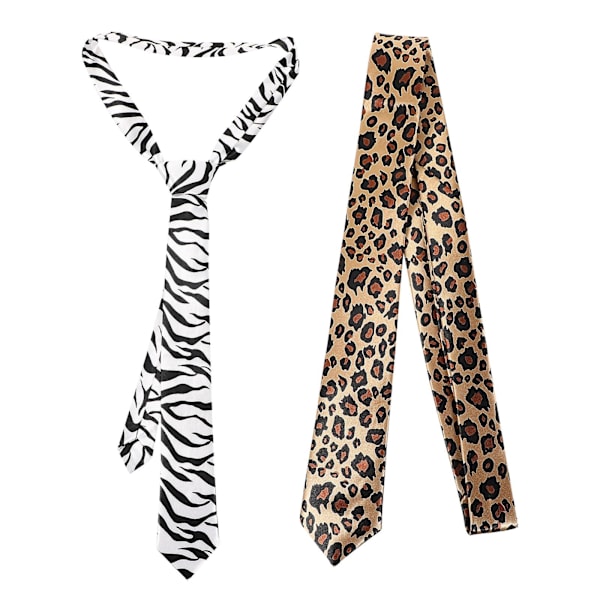 2-pack Slips med Zebra-Leopardmönster Premium Fest Slips Bekväm Slips