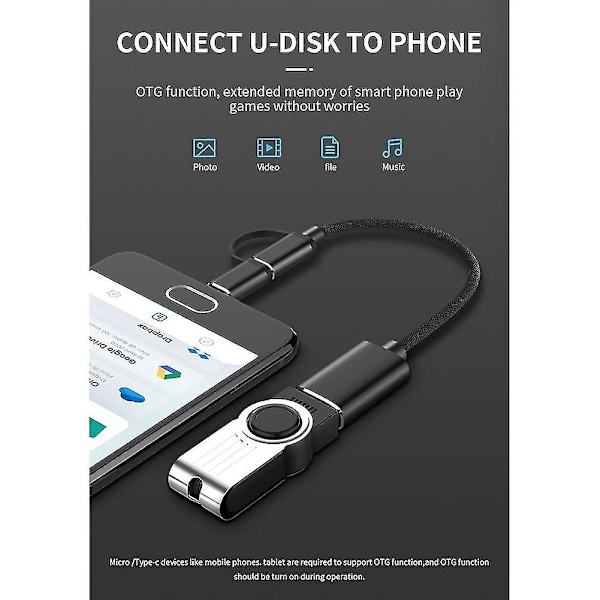 2-in-1 USB 3.0 OTG-sovitinjohto Type-C - USB:sta USB 3.0 -liitäntään, puhelimen lataukseen