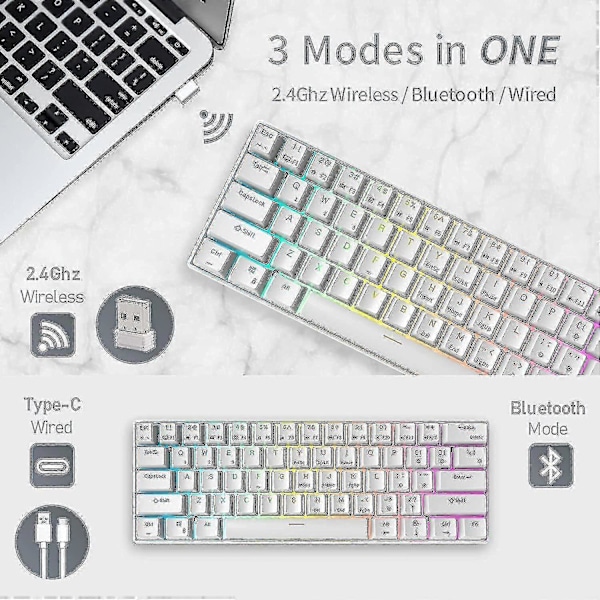Rk61 Rgb Trådløst/trådet 60% Kompakt Mekanisk Tastatur, 61-tasters Lite Bærbar Spill- og Kontor-Tastatur, Passer for Windows og Mac