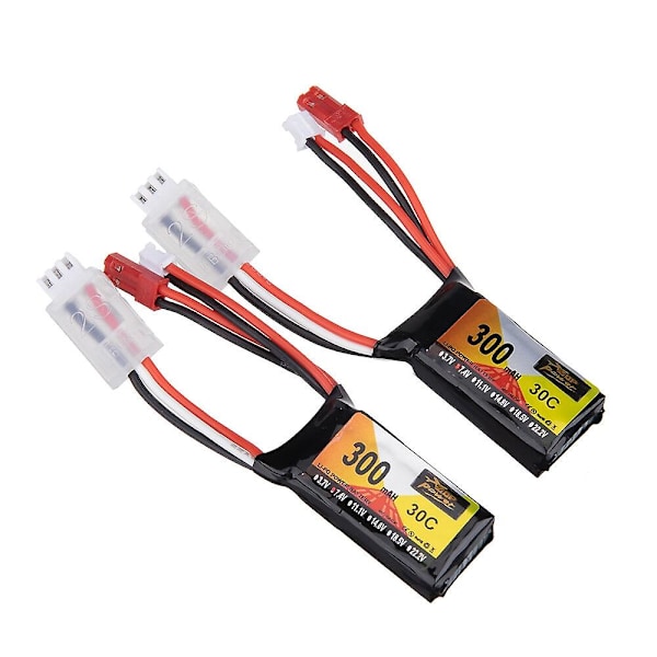 2st ZOP Power 7.4V 300mAh 30C 2S LiPo Batteri PH2.0 Kontakt för RC Drönare