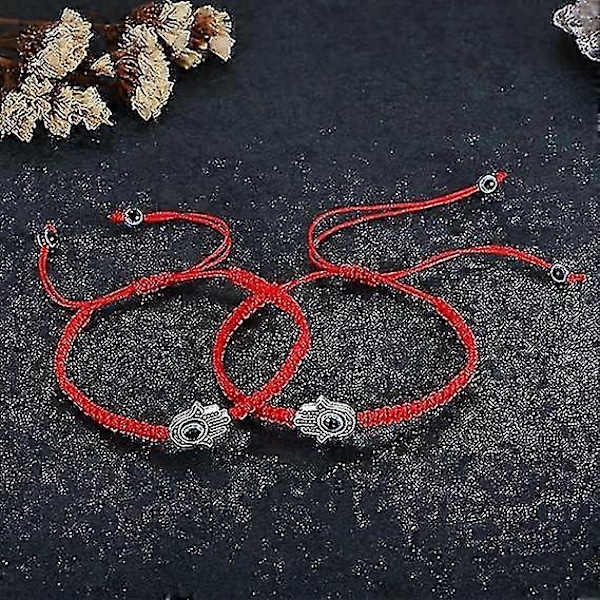 2 stk. Ondt Øje Armbåndssæt til Kvinder Piger Rød Sort Tråd Flettet Hamsa Hånd af Fatima Amulet Armbånd Lykke Smykker