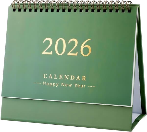 2026 Skrivebordskalender, Vertikal Vendbar Skrivebordskalender, Dobbel Spiralbinding