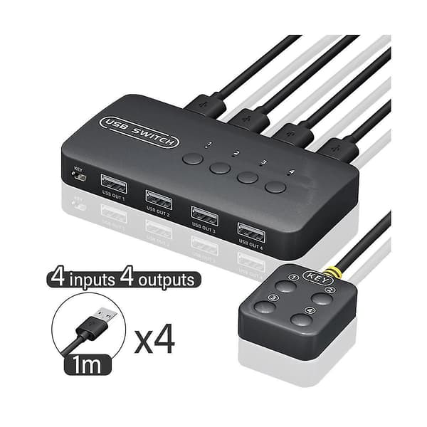 Kvm Switch Deling Controller Adapter 4 Indgange 4 Udgange Til Bærbar Computer Printer Tastatur Mus