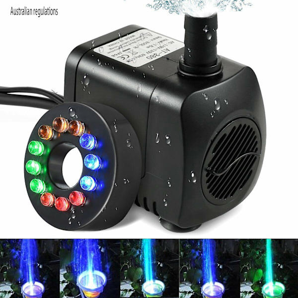 Elektrisk fontenevannpumpe med 12 LED-lys
