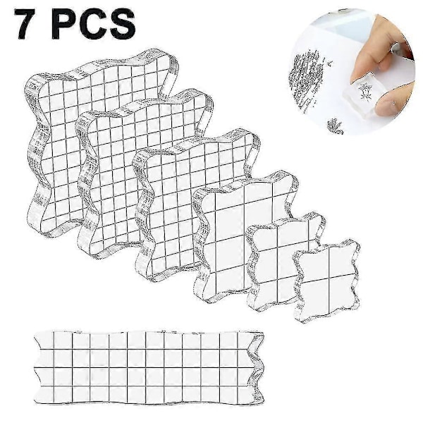 7 kpl Akryylileimasinlohkoja, Sekalaiset Koot, Kirkas Akryyli Kiinnityslohkojen Sarja, Koristeelliset Leimasinlohkot Ruudukoilla Scrapbooking- ja Käsityöprojekteihin