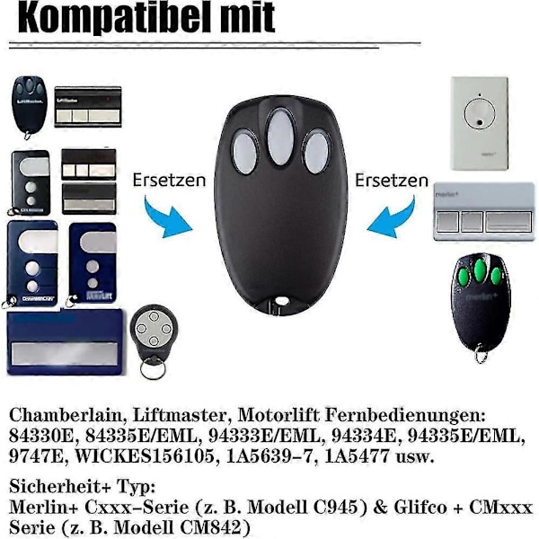 2-pakks erstatningshåndholdt Chamberlain Liftmaster Motorlift garasjeport sender 94335e | 84335e | Ml700 | Ml500 | Ml850 | Merlin + C945 | C840 Se