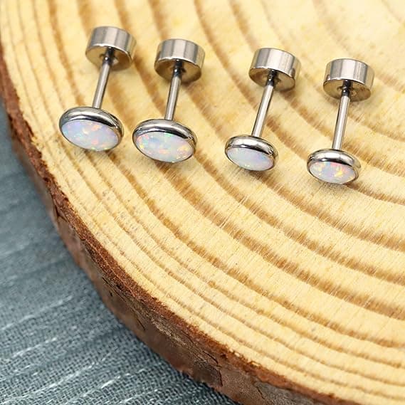 Titanium øreringe med flad bund, dame opal blå Pacific stud øreringe