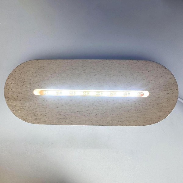 LED Natlampe Træbase Holder Display Stativ Til Krystaller Klar Hvid