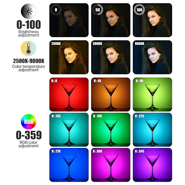 Vl49 RGB LED Fylllys Mini Bærbar Multifunksjonell 2500k-9000k Lommekamera Fylllys Live Pho