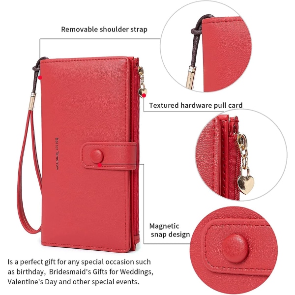 Rfid-blockerande plånbok för kvinnor, pekskärm Pu-läder Bifold Multi Dragkedja Fickväska qd best