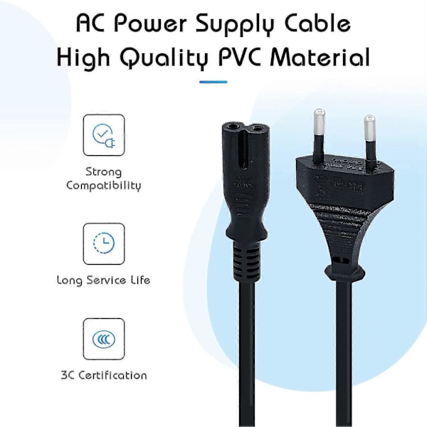 1,5 m Strømkabel EU-plugg C7 Bipol 2 Kabel for PS5 / PS4 / PS3 / Xbox Series X / S - Svart Beste Gave