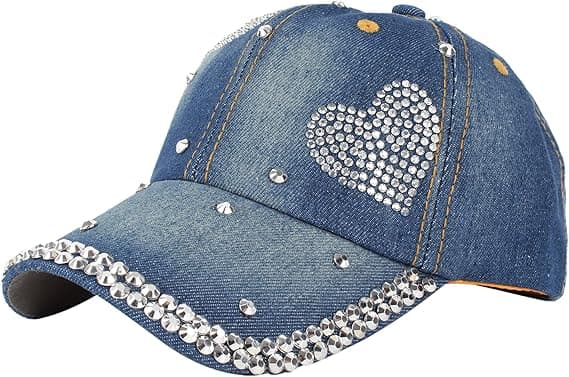 Baseballcaps for kvinner i denim, solhatt i bomull med rhinsteiner