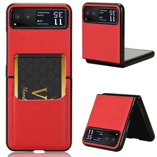 För Motorola Razr 40 5G PU Läder+PC- cover Litchi Texture Stötsäkert phone case-Blå Red Style A Motorola Razr 40 5G