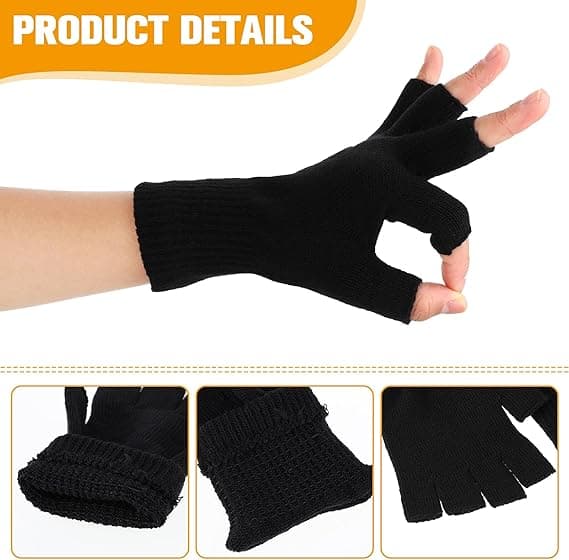 2-pak fingerløse termohandsker - Tykke strikkede touchscreen-elastikvanter til vinter, unisex.