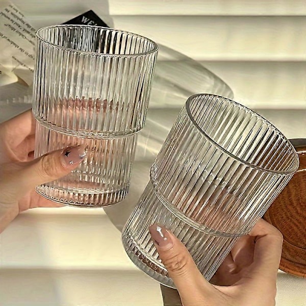 2 st, Ribbade Glaskoppar, Vertikala Ränder Vattenkopp, Iskaffe Koppar, Dricksglas För Juice, Mjölk, Te, Och Mer, Sommar Vinter Dryckesglas