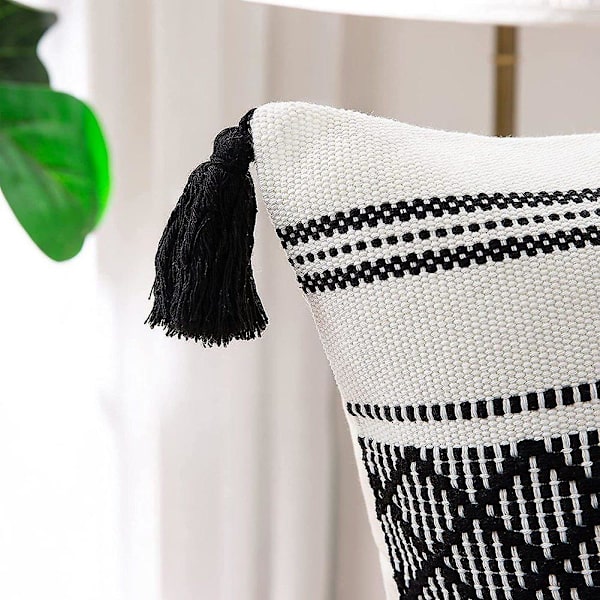 Tyynynpäällinen Puuvilla Musta 2 kpl Tynynpäällinen Koristeellinen Tynynpäällinen Puuvilla Musta