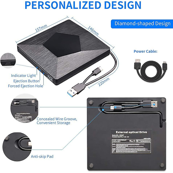Ultrallinen ohut USB 3.0 ja Type-C BD CD DVD-asema, ulkoinen 3D DVD-asema, polttaja, lukija, levy Macille