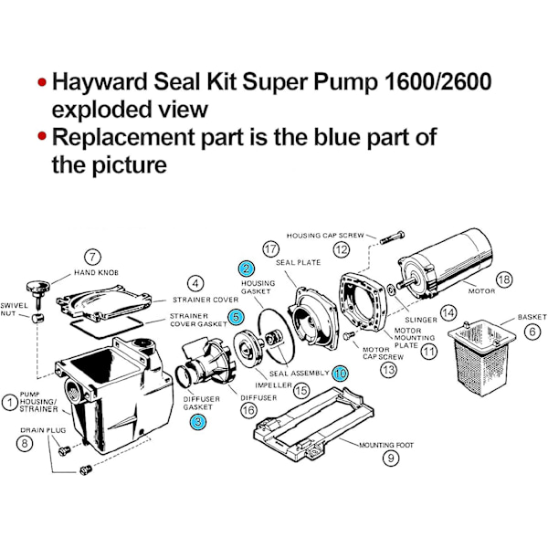 RO6G Ersättnings-tätningssats för Hayward Super Pump för SP2600 SP1600 SP2600X 1600 1600X Passar vanliga/X/VSP-modeller (Var uppmärksam på modellen vid köp)