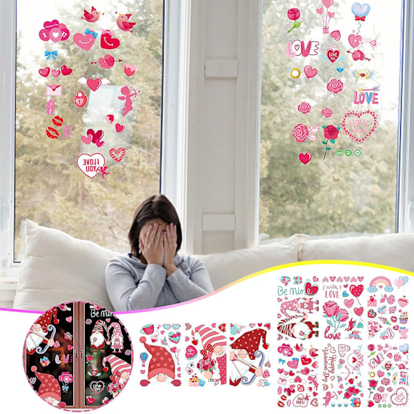 2024 Valentine's Day Window Stickers Valentine's Day Love Rose Valentine's Day Decorative Glass Window Stickers 9pcs 240480