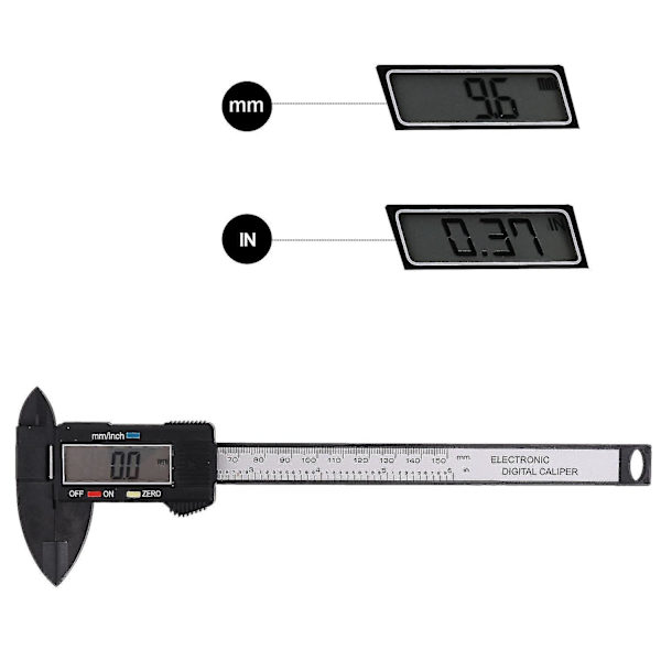 150 mm / 6 tuuman digitaalinen LCD-mittakaula - Musta/hopea