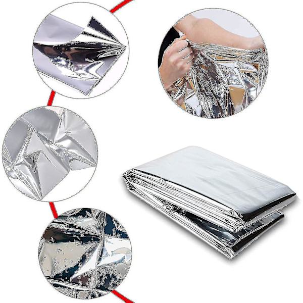 Nödtermofilagret (2-pack), Silver 82.6'x55', Överlevnadsutrustning för Vuxna & Barn, Mylarfilt Reflekterande