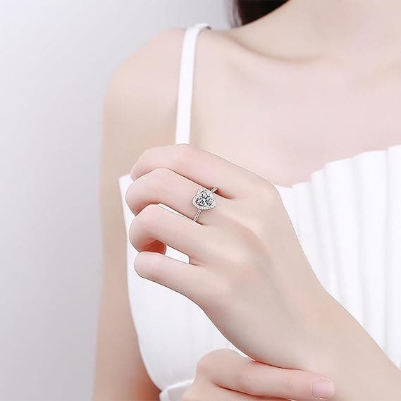 925 Sterling Sølv Hjerteformet Ring, Justerbar Tommelring for Kvinner