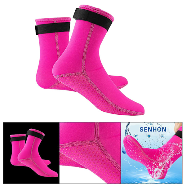 Neopren Dykkesko 3mm Surfing Snorkling Sokker Rose Rød XXL