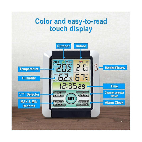 Langaton Lämpötila- ja Kosteusanturi LCD Digitaalinen Näyttö Lämpötila-anturi Kellon Toiminnolla