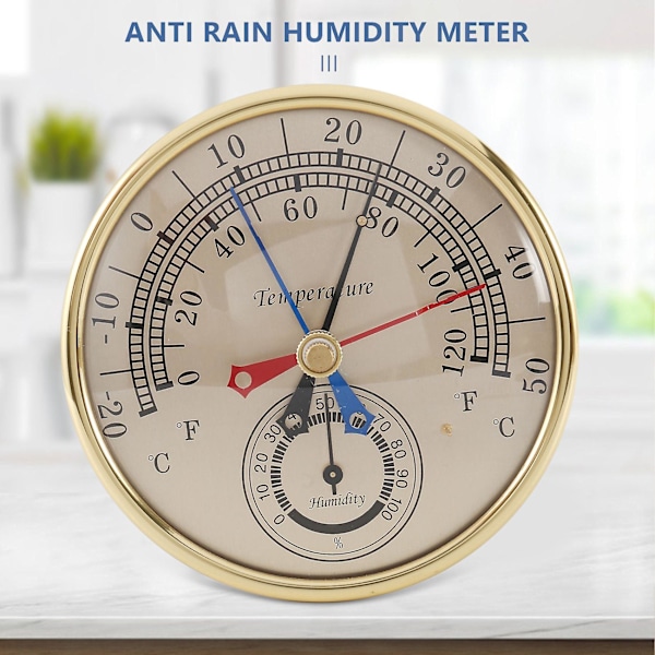 5 tuuman Min Max -lämpömittari ja kosteusmittari seinäkiinnitykseen, analogi, sisä- ja ulkokäyttöön, sateensuojattu