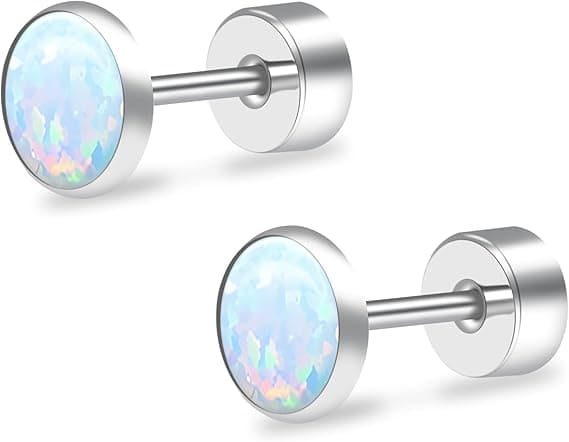 Titanium øreringe med flad bund, dame opal blå Pacific stud øreringe