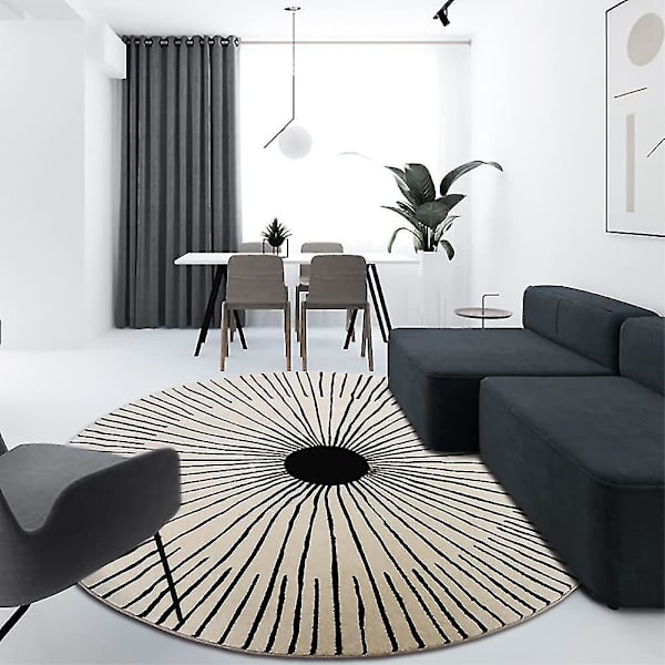 Stort runt vardagsrumsmattor, modern design, inomhus och utomhus, 100 cm, vit, mönstrade, geometriska ränder, kort plyschmatta