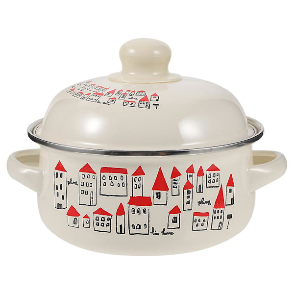 Emaljerad Stockpot med Dubbla Handtag, Gryta i Vintage Stil, Emaljerad Soppgryta med Lock