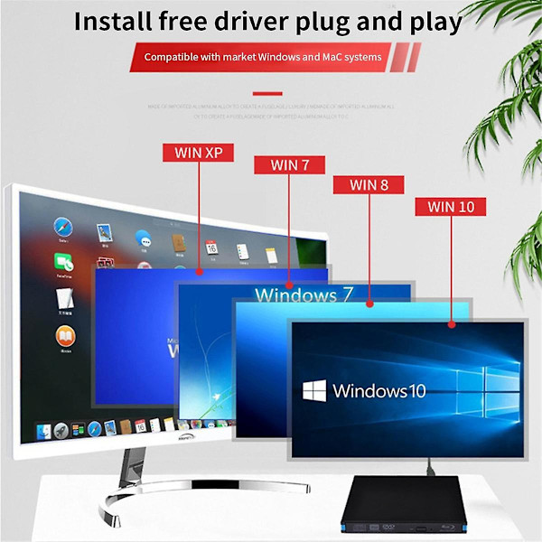 Blu-Ray Brännare Spelare USB 3.0 CD DVD Extern Bluray-enhet Skrivare Läsare för Windows Laptop Dator