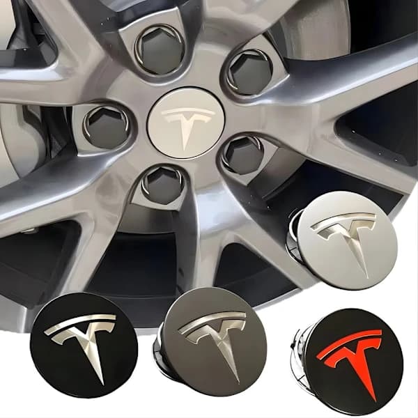 4-pack Tesla centrumkåpor - Hjulnavsemblem 56mm silver