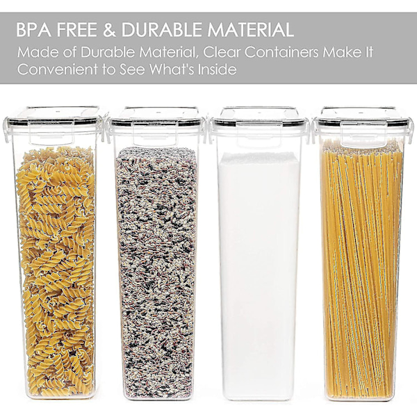 Lufttette matbeholdere med lokk, 4 stk 2,8l pastabeholdere for pantryorganisering og oppbevaring, BPA-fri kjøkkenoppbevaringsbeholdere for S