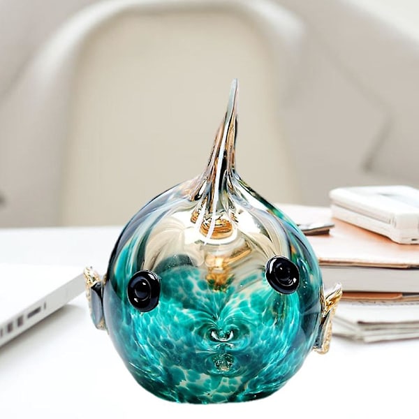 Håndblåst Fiskefigur Glassdyr Kunstglass Fiske Samling Figurer 14x11.5x15cm