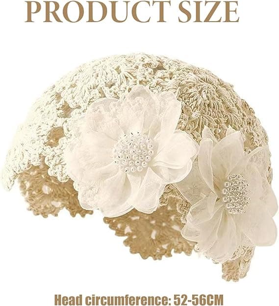 Hæklet Hat - Dame Sommerhat, Elegant Perle/Rhinestone Blomst Strikket Hat