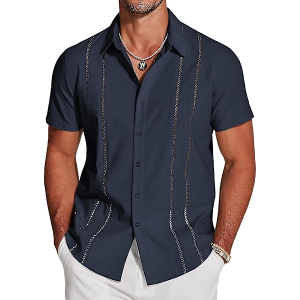 Mænds Cubanske Guayabera Skjorte Korte Ærmer Knapliste Skjorter Casual Sommer Strand Linned Skjorter-xdd