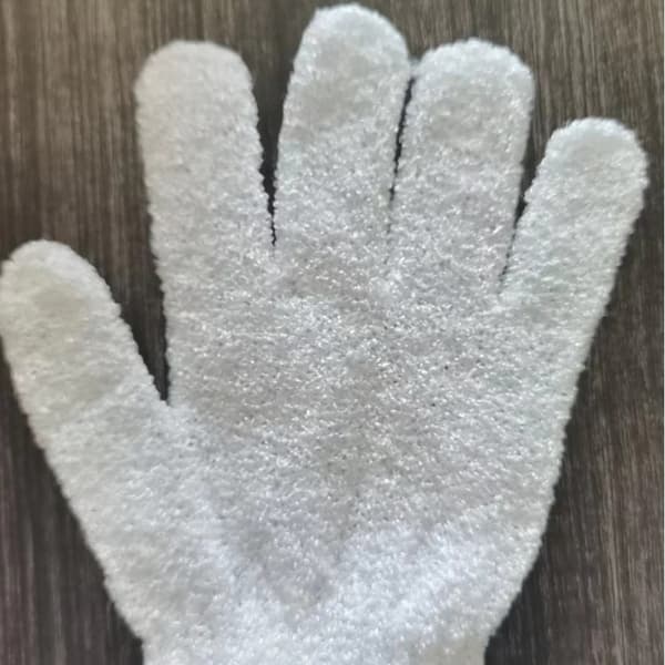 Eksfolierende handsker, kulsyrebehandlet rayon bambus kropsskrubbe - hvid