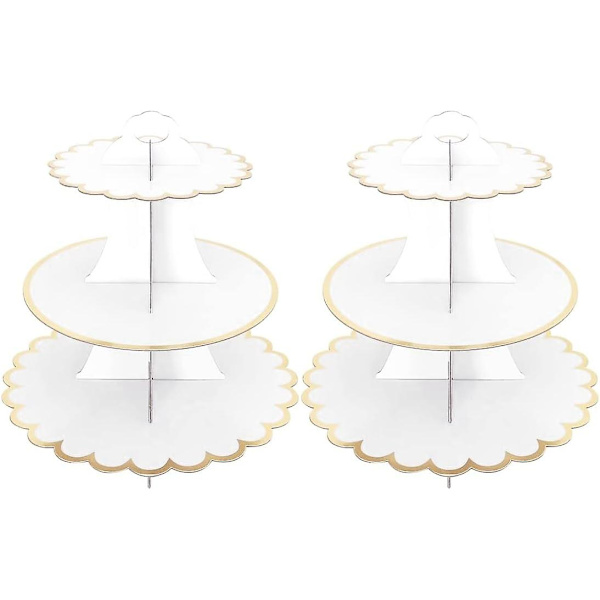 2-pack Papperskakställ, 3-våningar, Rundt Kakställ för Dessert, Cupcakes, Bakverk