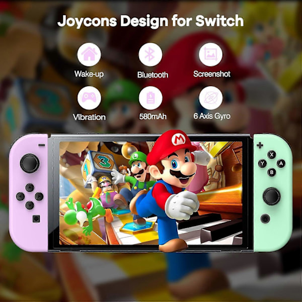 for Nintendo Switch, Switch Trådløs Kontrollererstatning for Switch/Lite/OLED, med Vekke/Skjermbilde/Dobbel Vibrasjon/Bevegelse