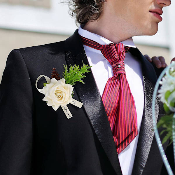 4 stk. Bryllups-Boutonnieres, Hvide Rose Corsage Knaphulsblomster med Nålspænde