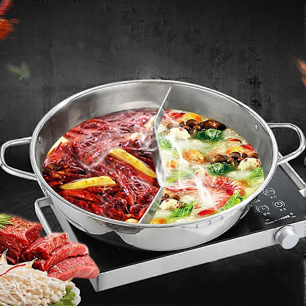 Hot Pot med Skillevegg Rustfritt Stål Hot Pot Delte Hot Pot Pan Husholdning Hot Pot Gryte