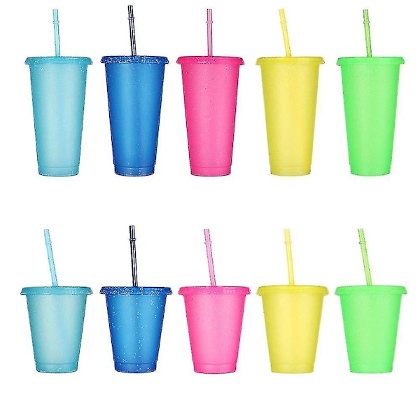 5-pack Återanvändbara Blixtpulver Vattenkopp med Sugrör Lock 480/700ml Utomhus Sugrörkopp Vattenflaska