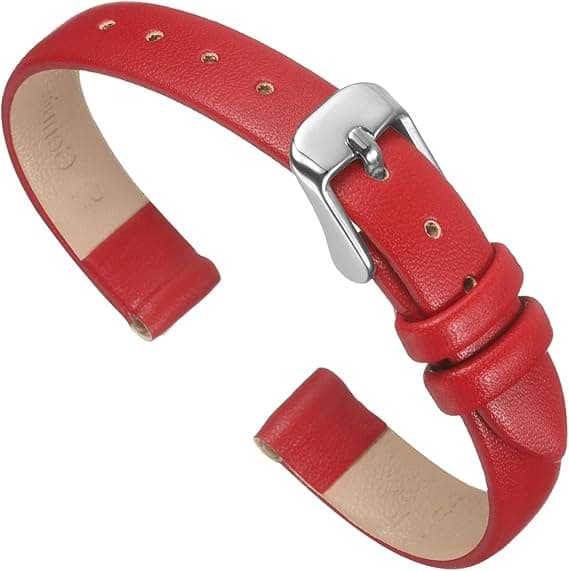 Røde reimer i ekte skinn i flere størrelser, flate, slanke og elegante unisex-design.